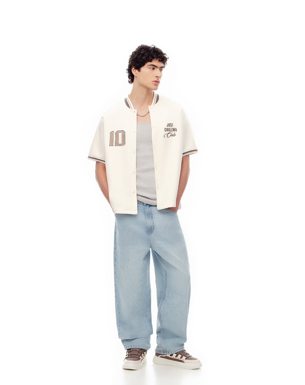 Camisa manga corta beisbolera vainilla hombre