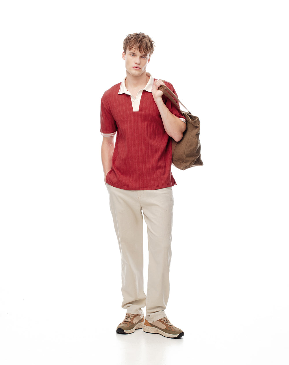 Polo regular tejido de punto roja hombre