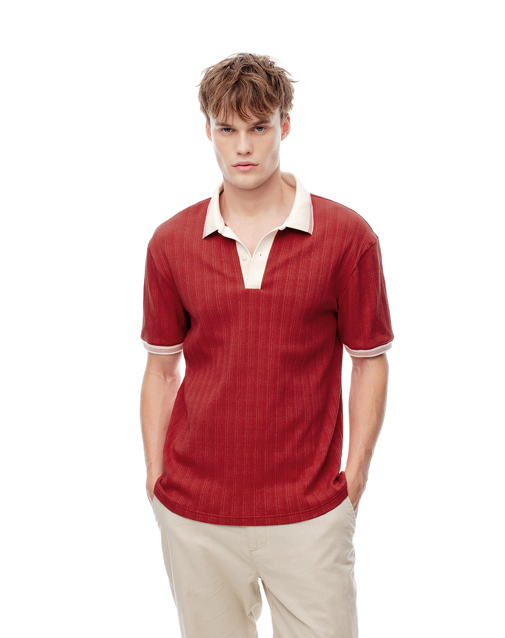 Polo regular tejido de punto roja hombre