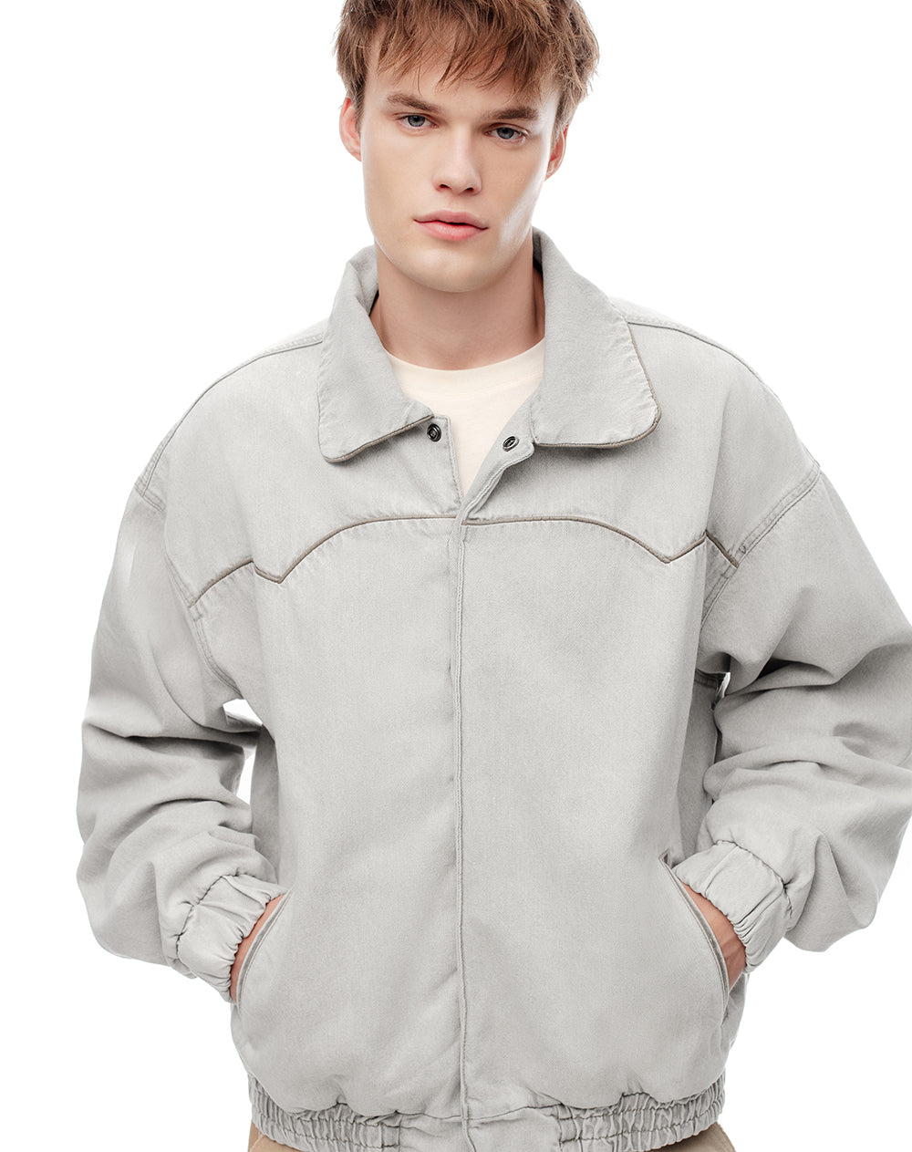Chaqueta denim oversize gris hombre