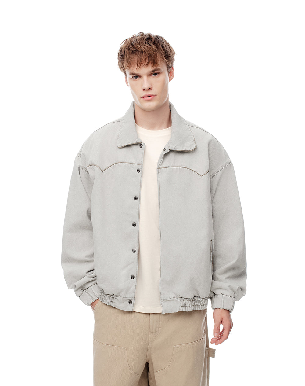 Chaqueta denim oversize gris hombre