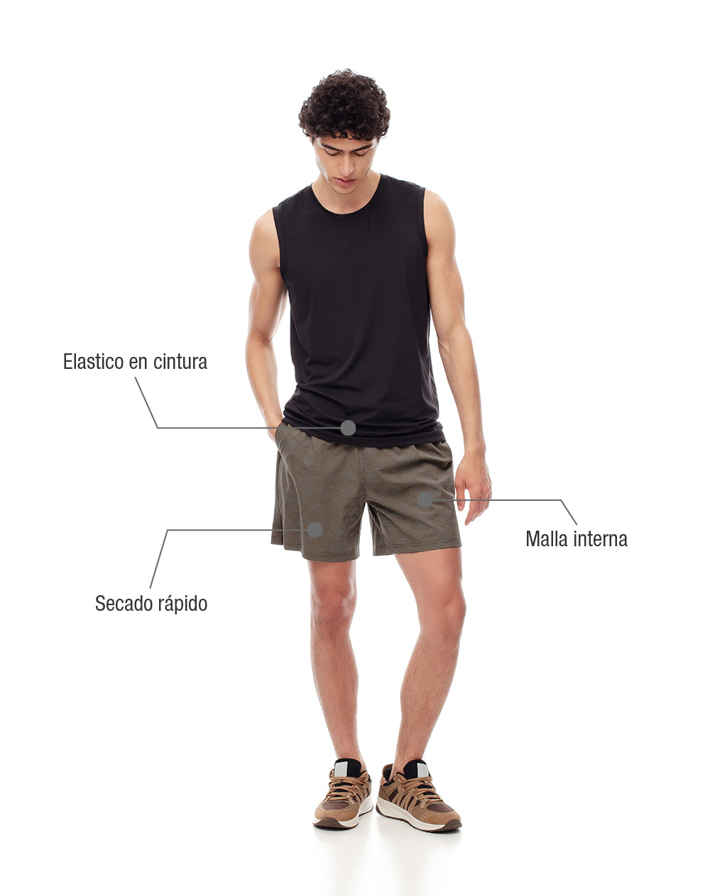 Pantaloneta deportiva malla interna café hombre