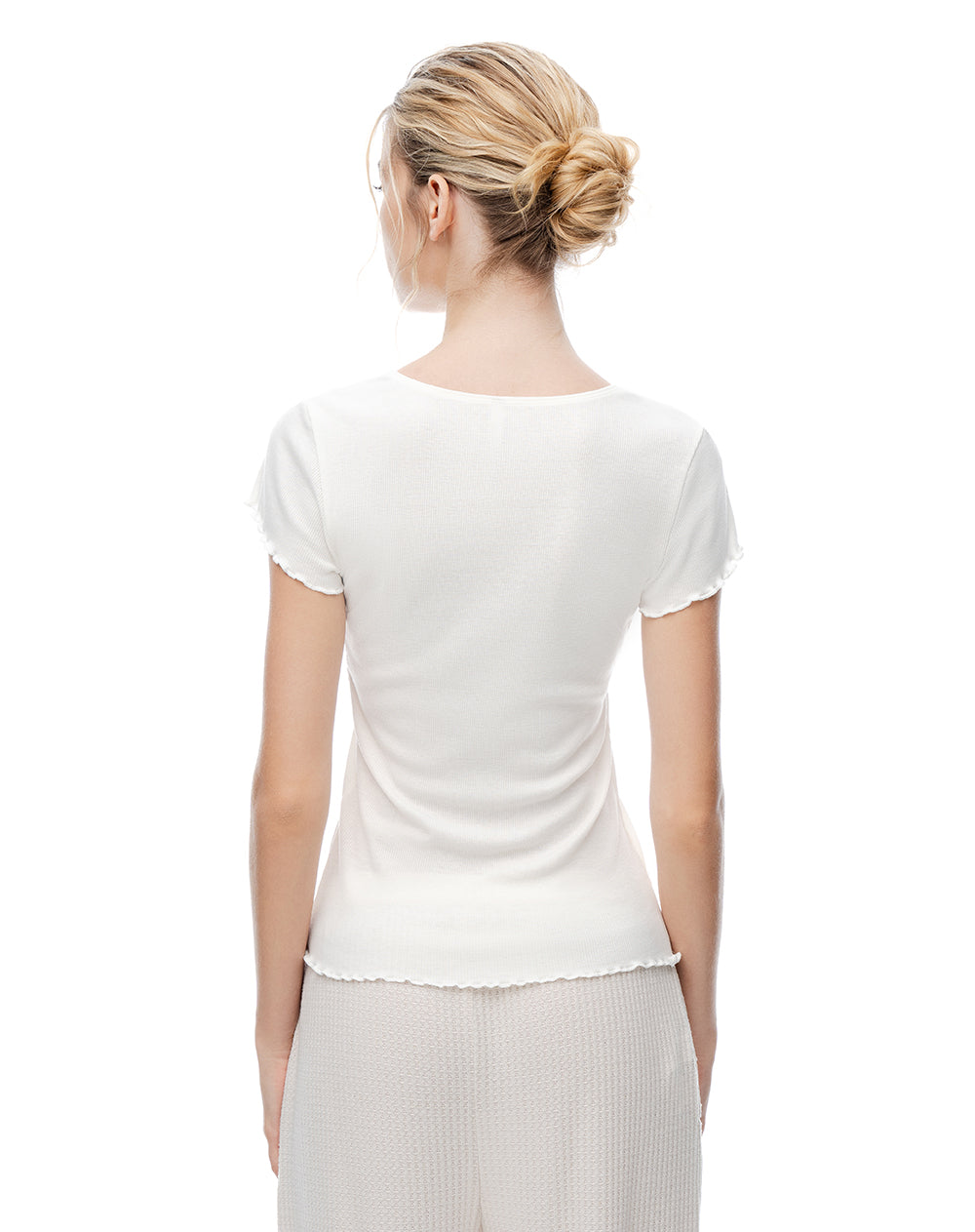 Camiseta slim con encaje blanco mujer