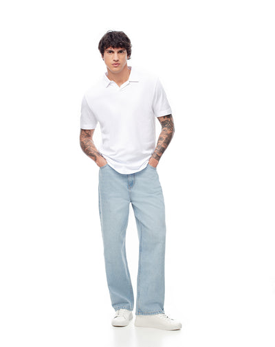 Jean oversized fit tiro medio indigo claro