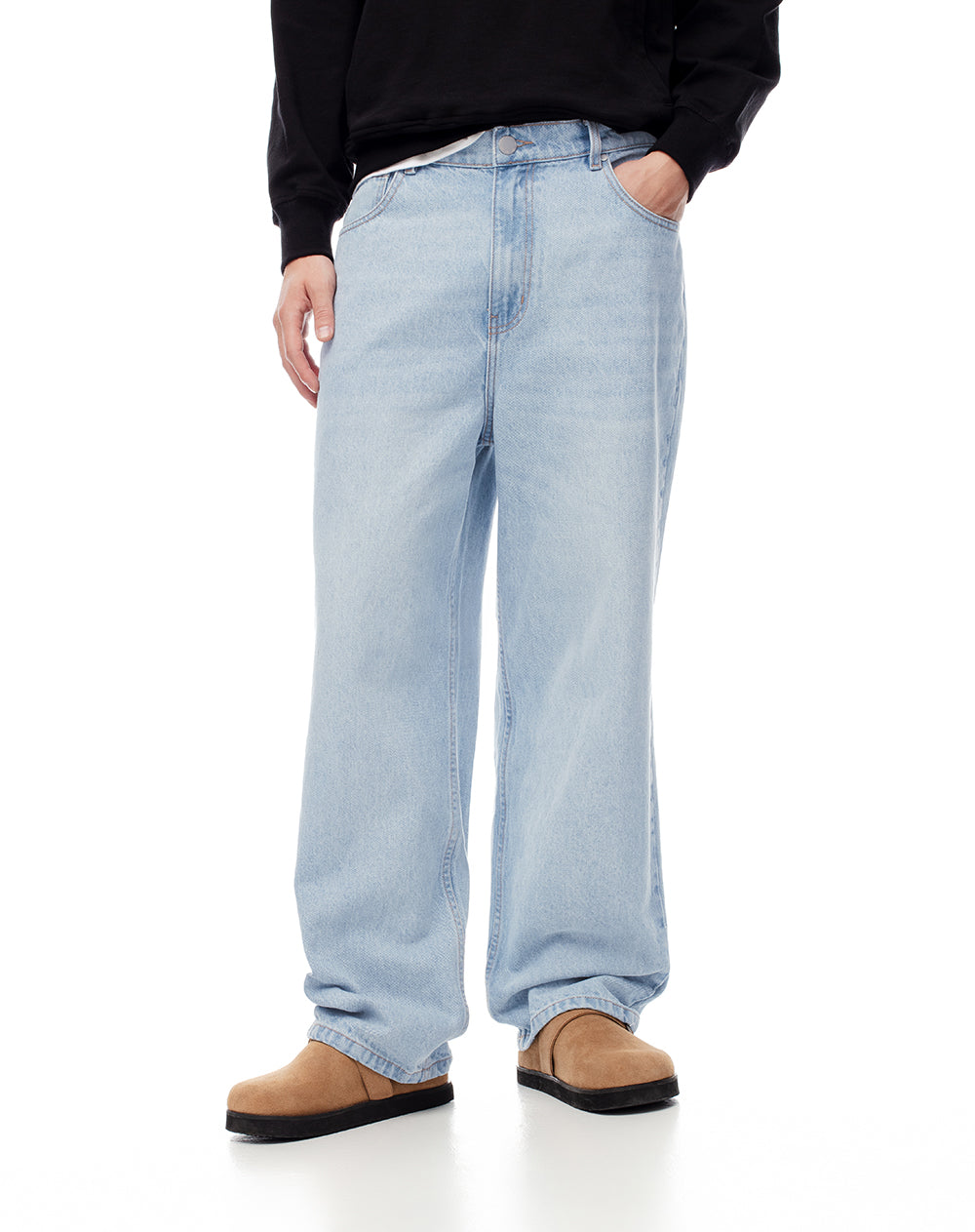 Jean oversized fit tiro medio indigo claro