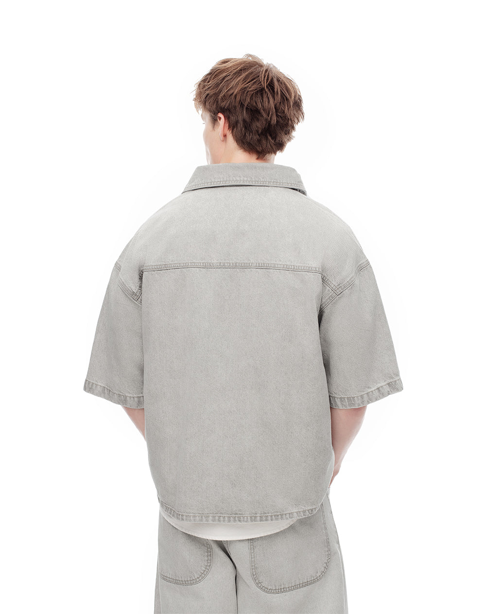Camisa manga corta regular 100% algodón gris hombre