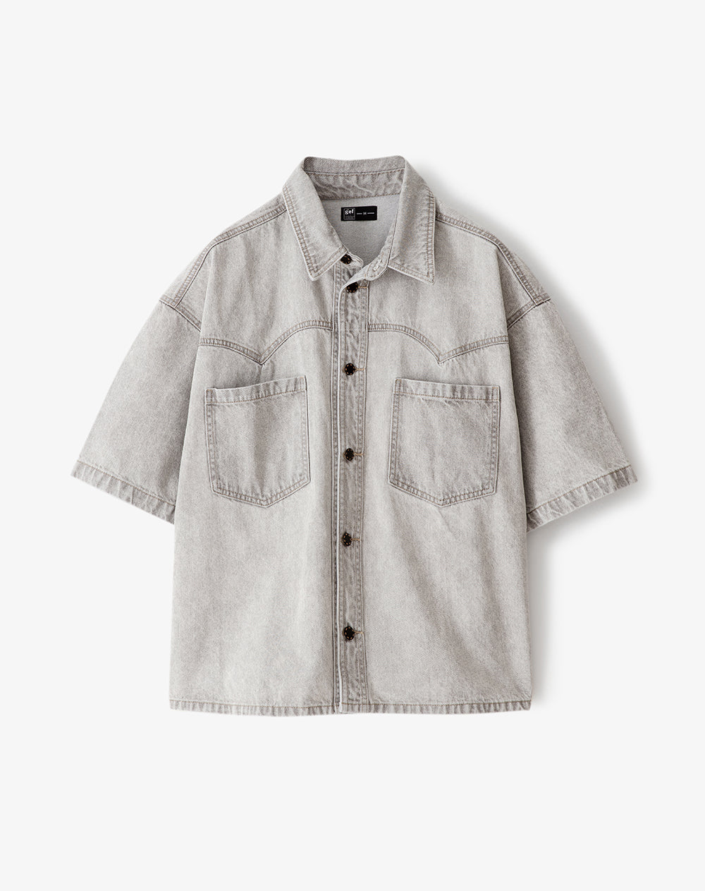 Camisa regular fit manga corta denim gris