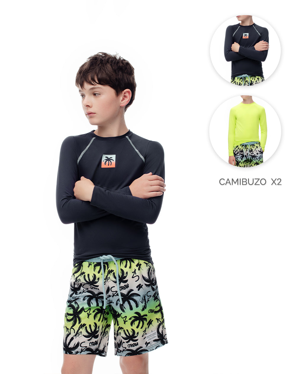 2 camisetas regular fit manga larga surtida