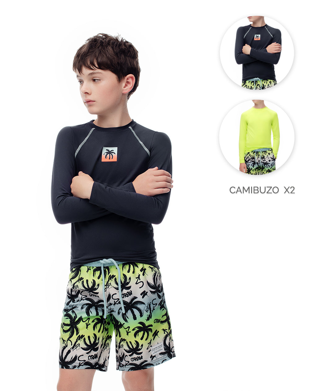 2 camisetas regular fit manga larga surtida