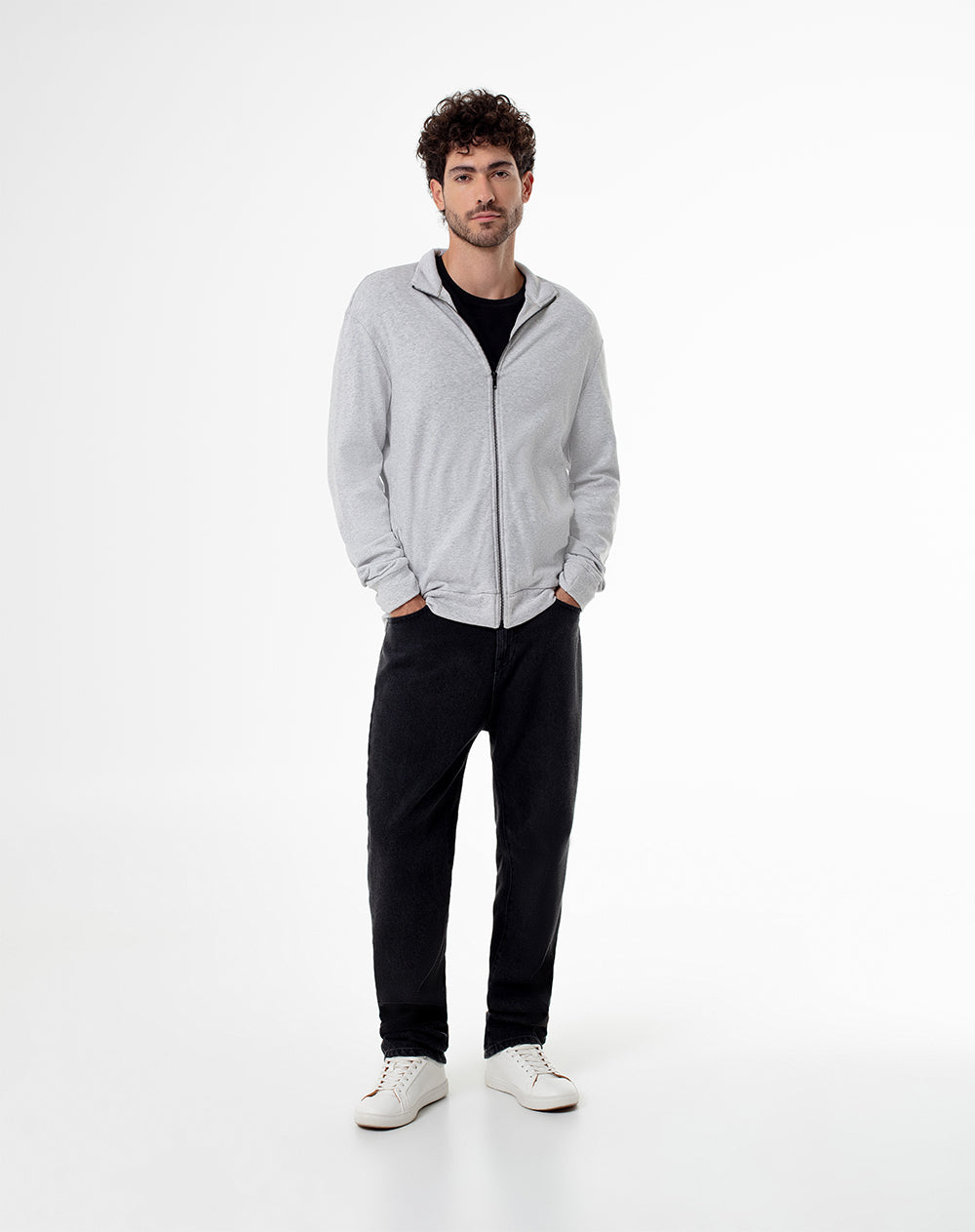 Chaqueta regular fit sin capucha gris jaspeada