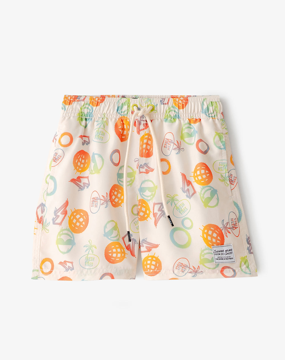 Pantaloneta de baño crema estampada niño