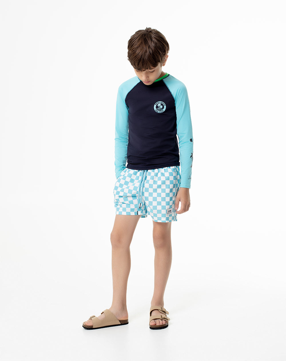 Pantaloneta de baño azul cuadros