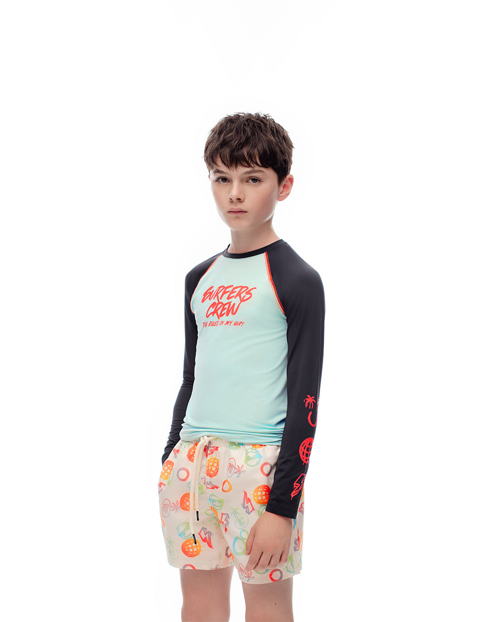 Camiseta regular fit manga larga azul bloques