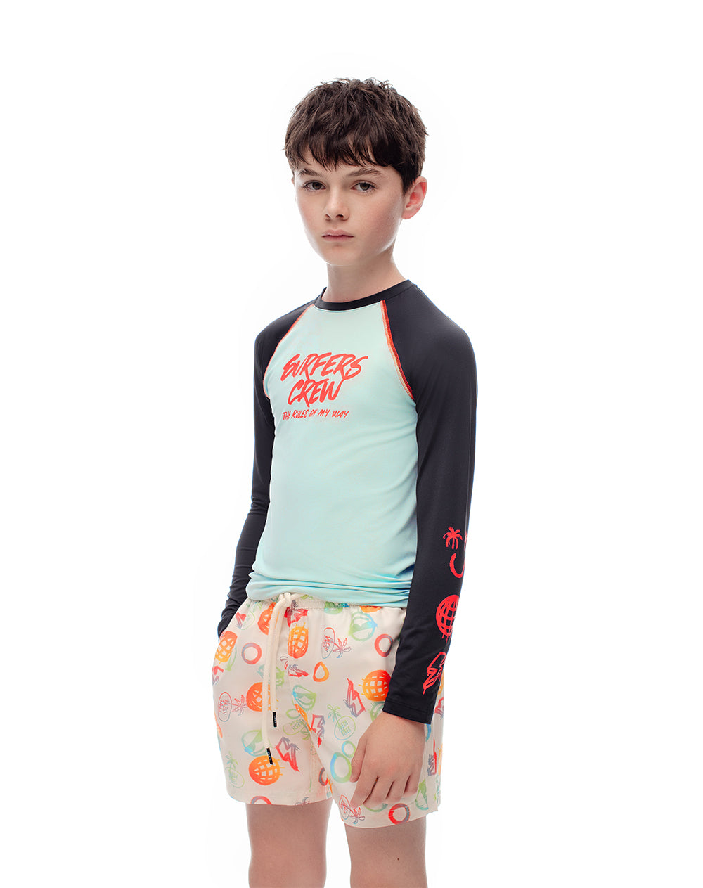Camiseta regular fit manga larga azul bloques