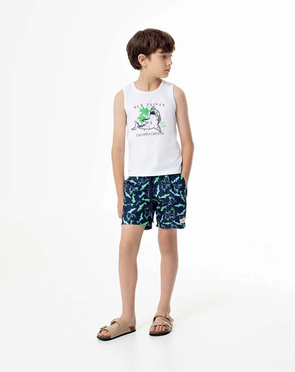 Pantaloneta de baño azul estampado