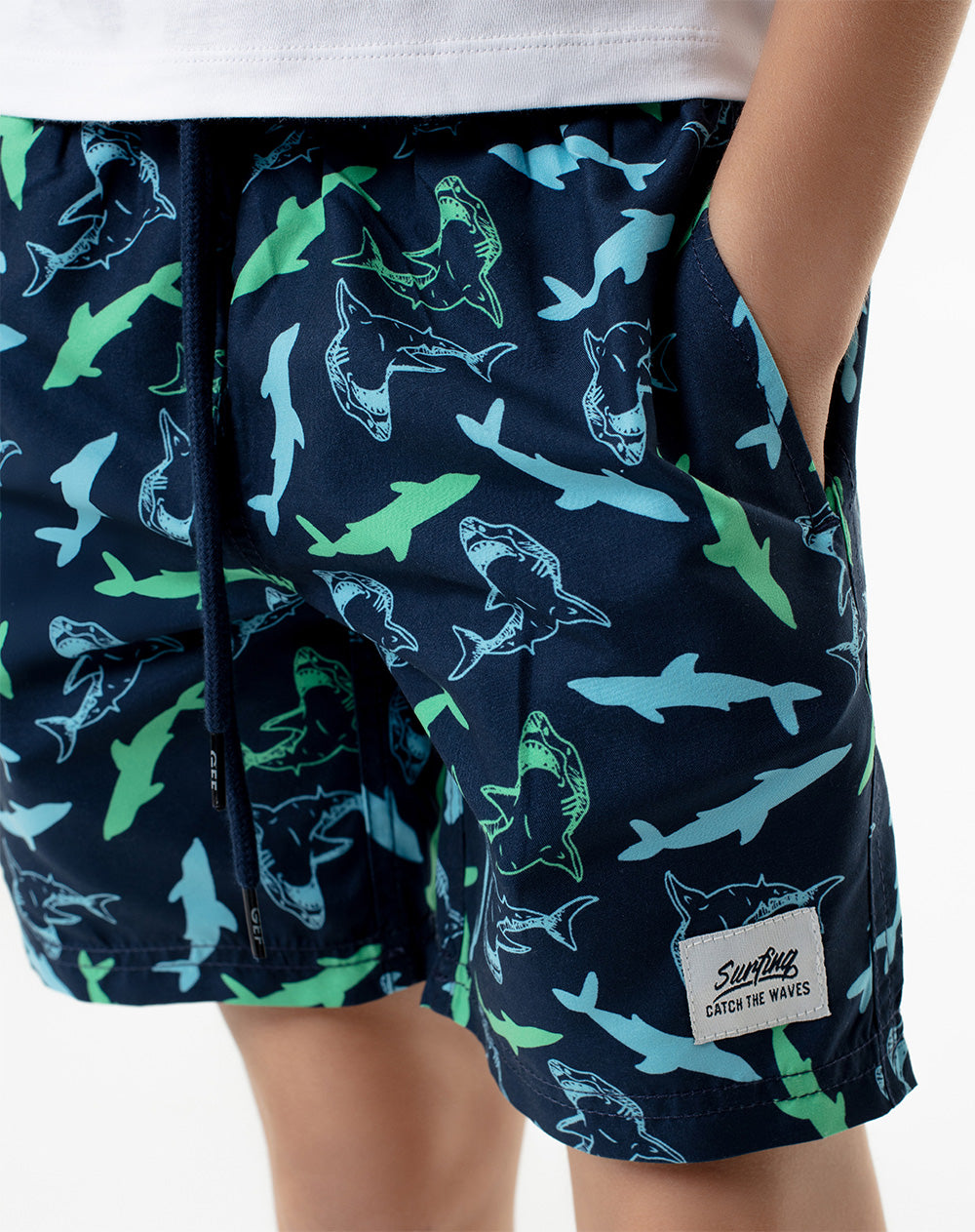 Pantaloneta de baño azul estampado