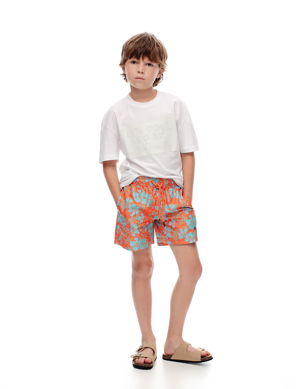 Pantaloneta naranja estampado