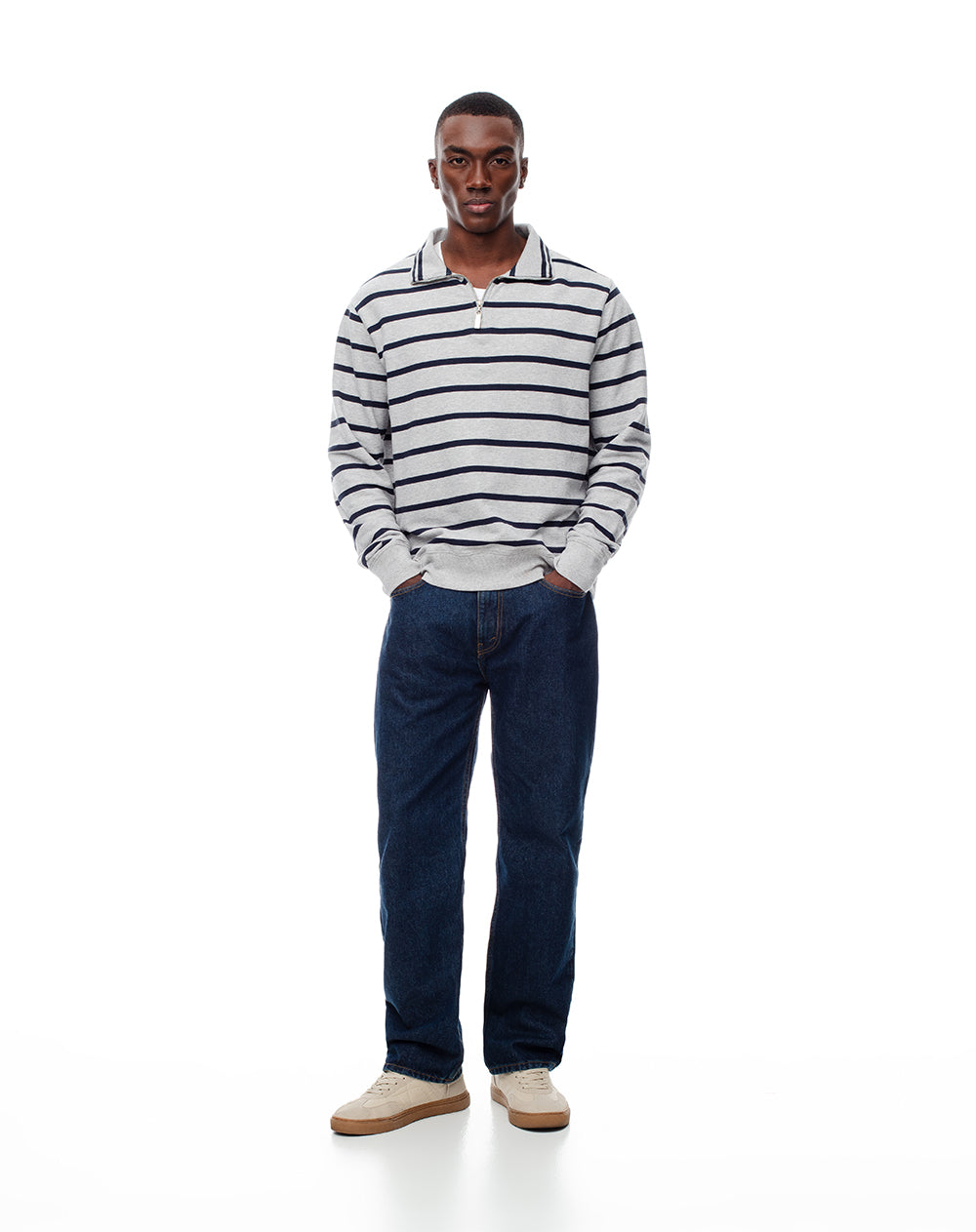 Buzo regular fit gris jaspe rayas