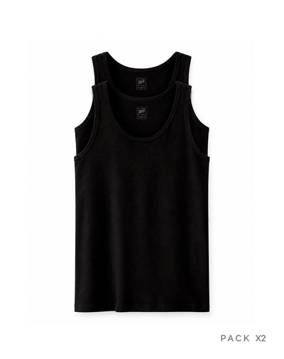 Camisilla slim algodón x2unds negra hombre