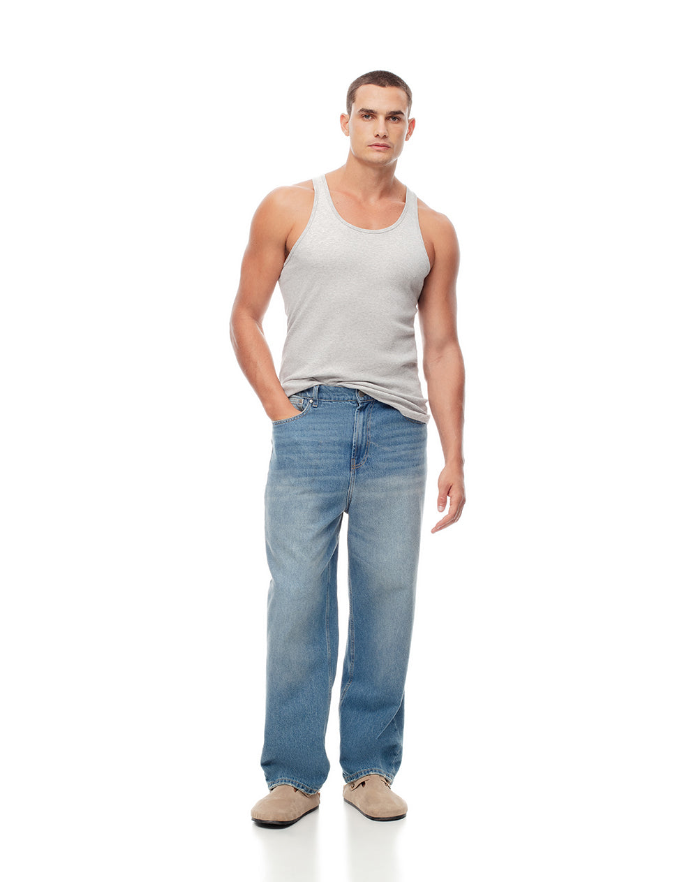 Camiseta slim fit gris jaspeada