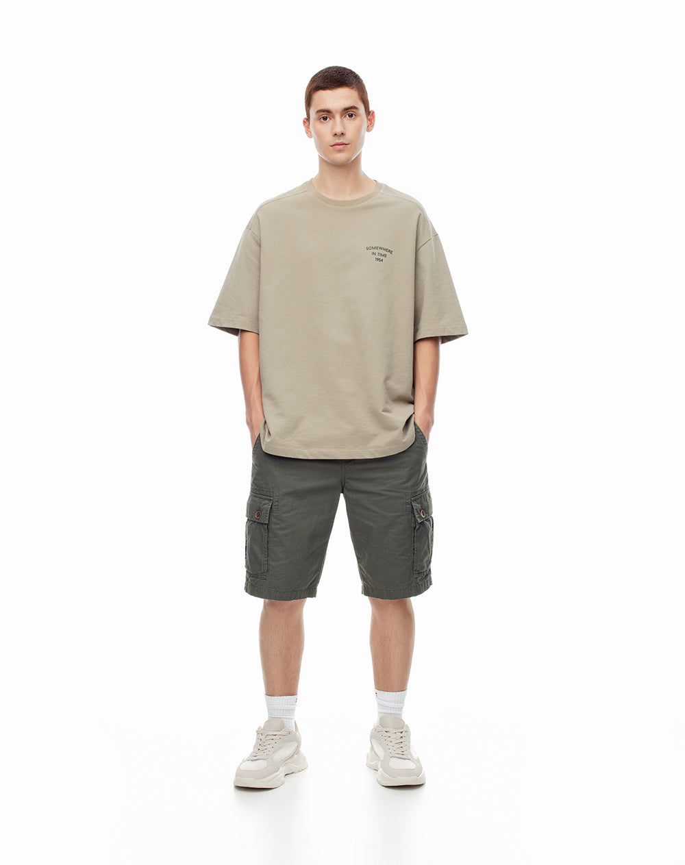 Bermuda Cargo regular fit en drill verde
