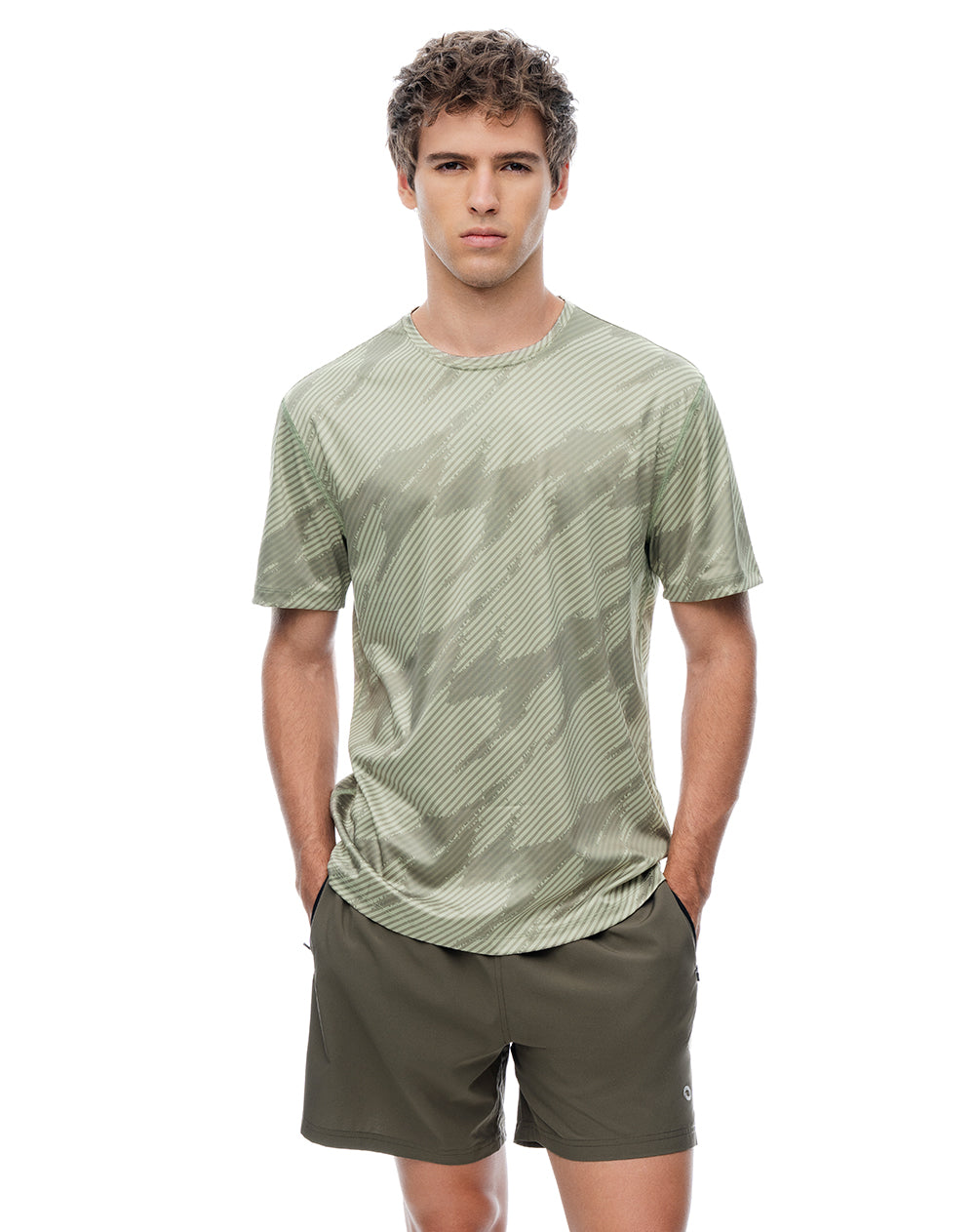 Camiseta slim manga corta verde estampada hombre