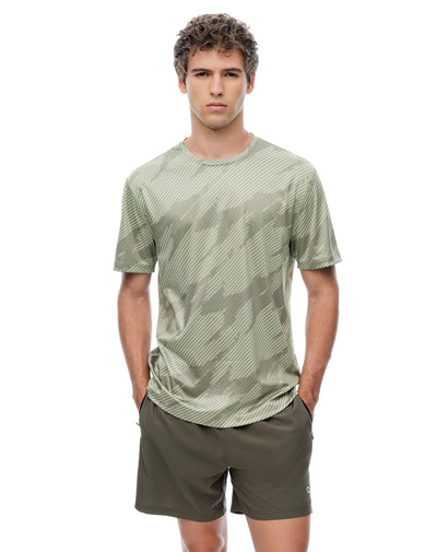 Camiseta slim manga corta verde estampada hombre