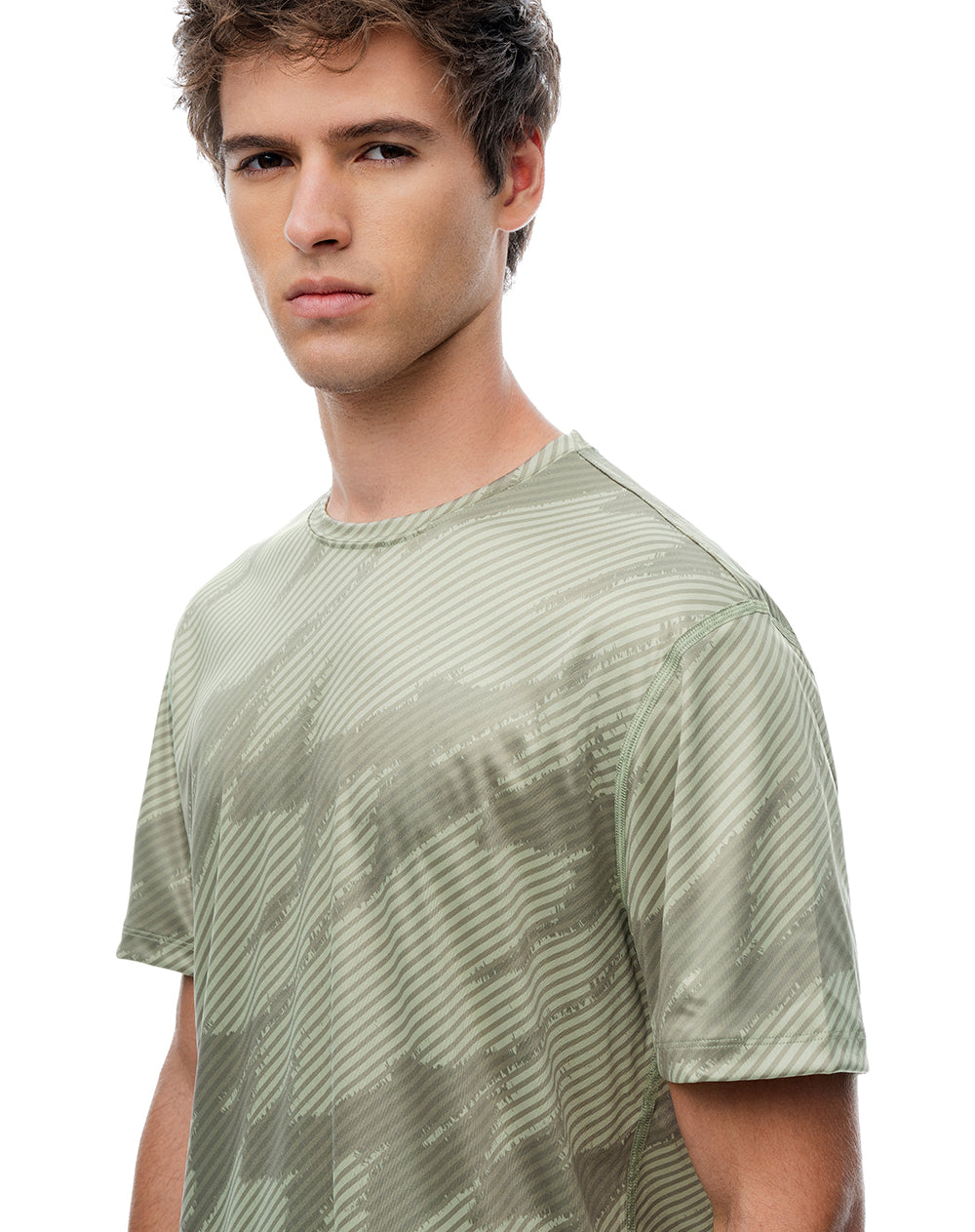 Camiseta slim manga corta verde estampada hombre