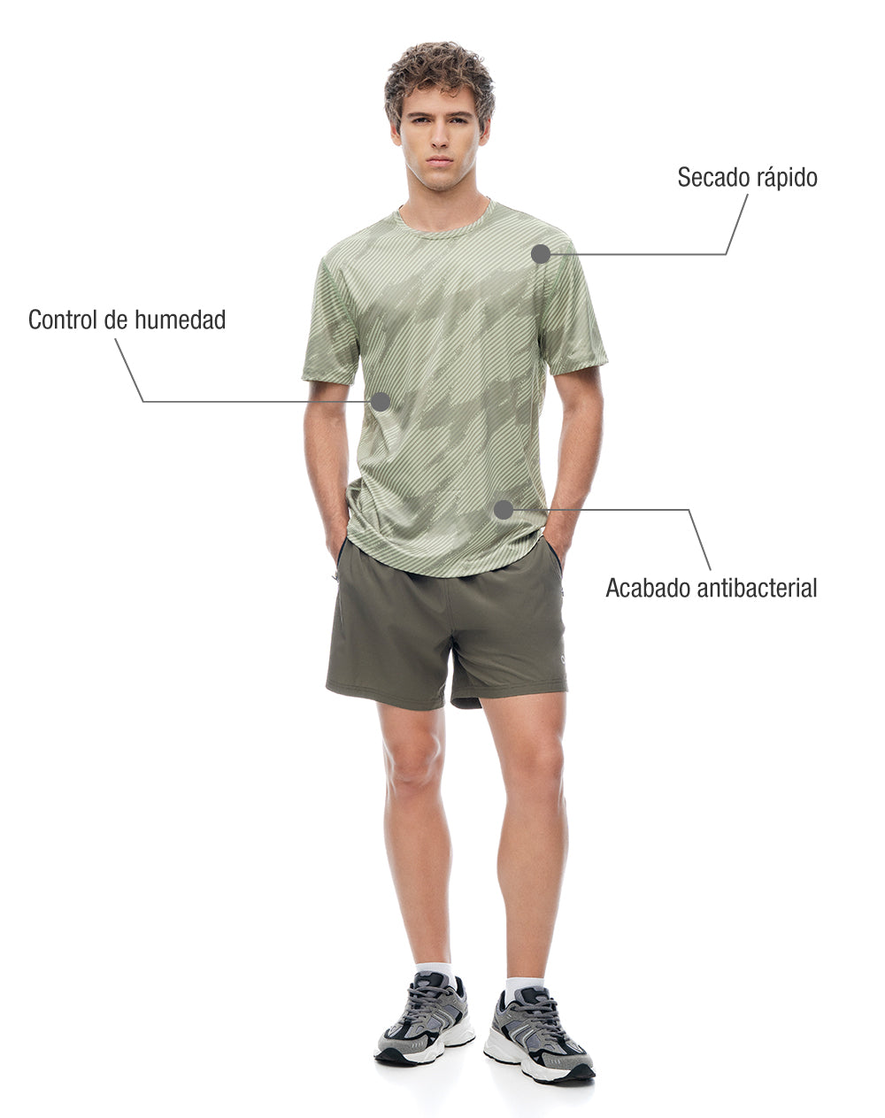 Camiseta slim manga corta verde estampada hombre