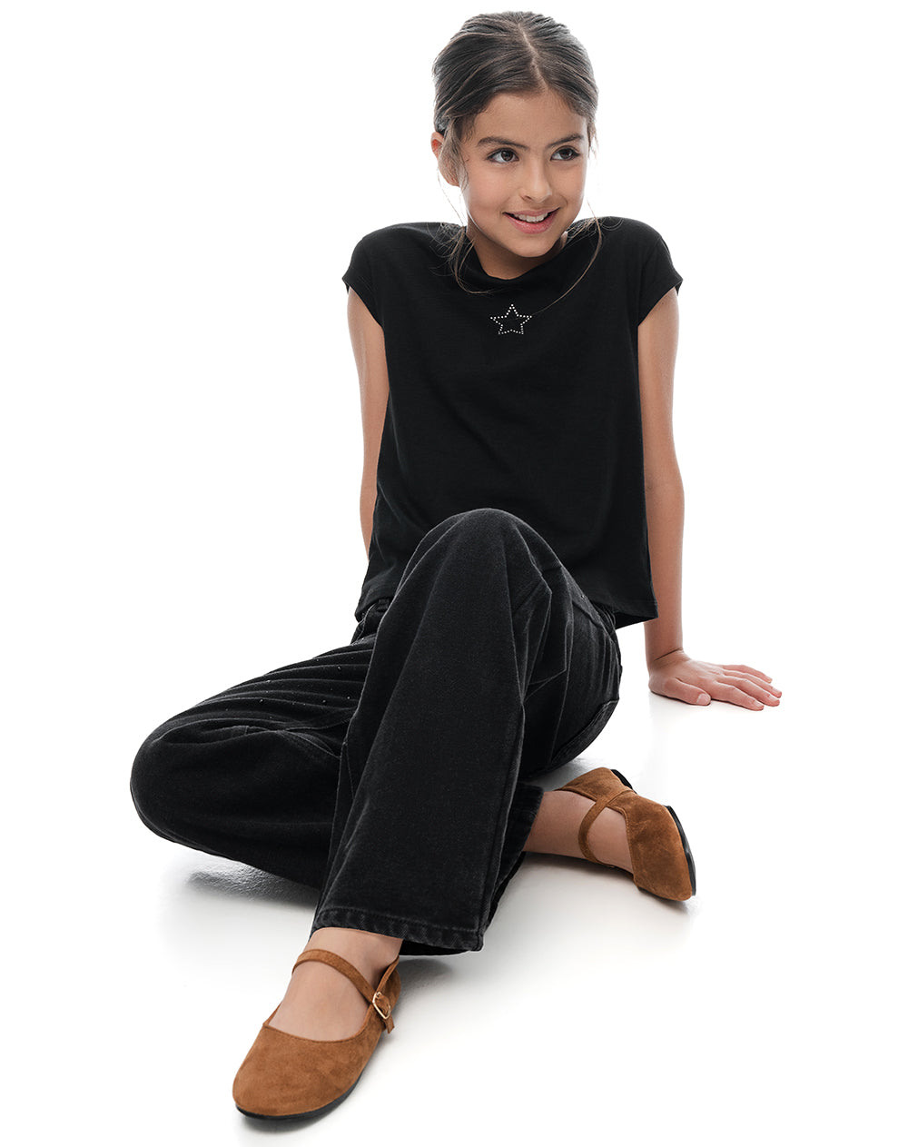 Baleta tipo gamuza café niña