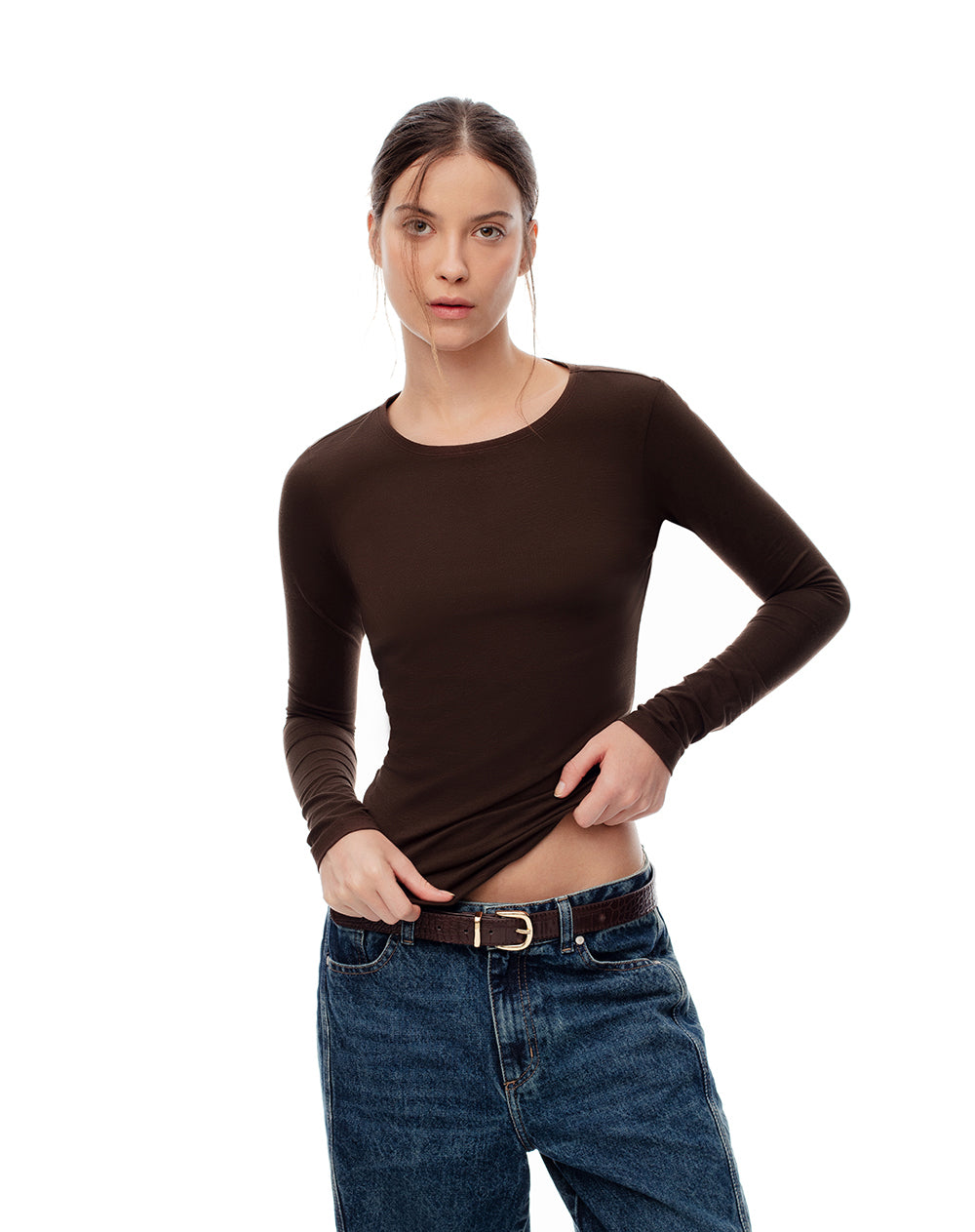 Camibuzo slim algodón chocolate mujer