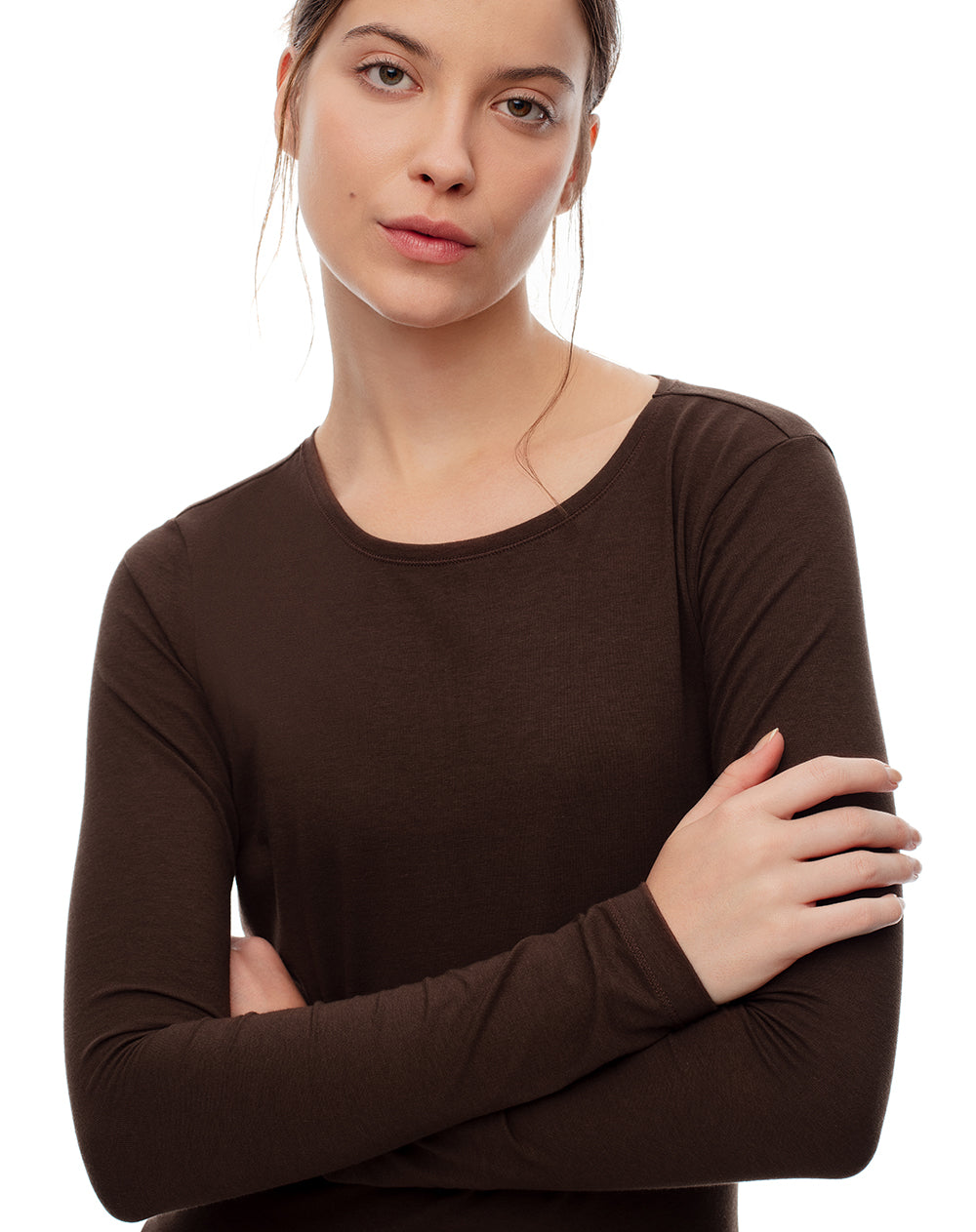 Camiseta slim fit manga larga chocolate