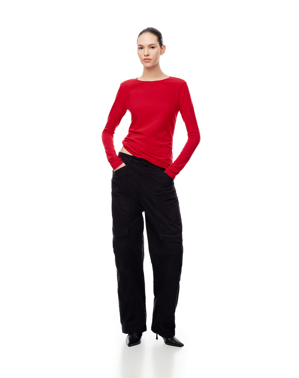 Camiseta slim fit manga larga roja