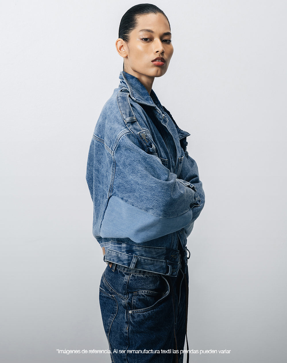 Chaqueta denim overshirt remanufacturada Gef x Alejandro Crocker mujer