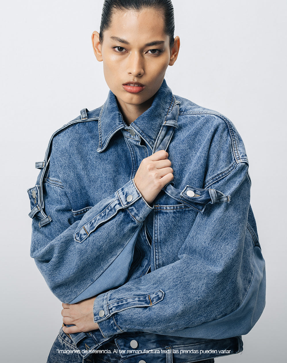 Chaqueta denim overshirt remanufacturada Gef x Alejandro Crocker mujer