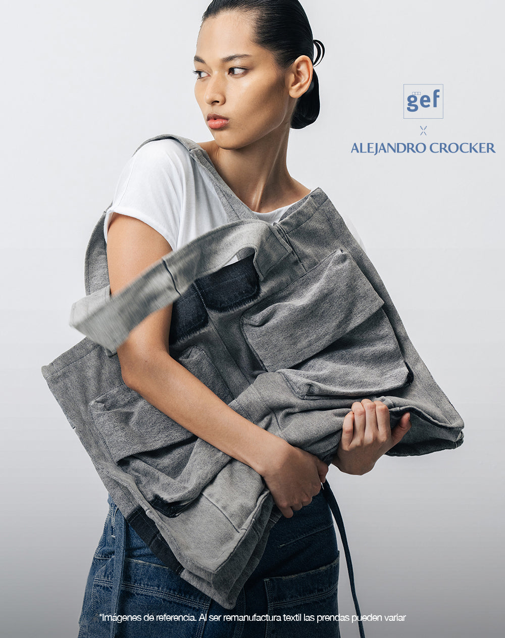 Tote bag denim maxi remanufacturado Gef x Alejandro Crocker
