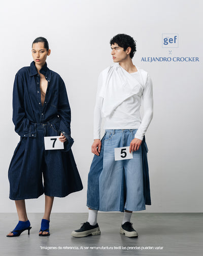 Bermuda denim tipo jort remanufacturada Gef x Alejandro Crocker