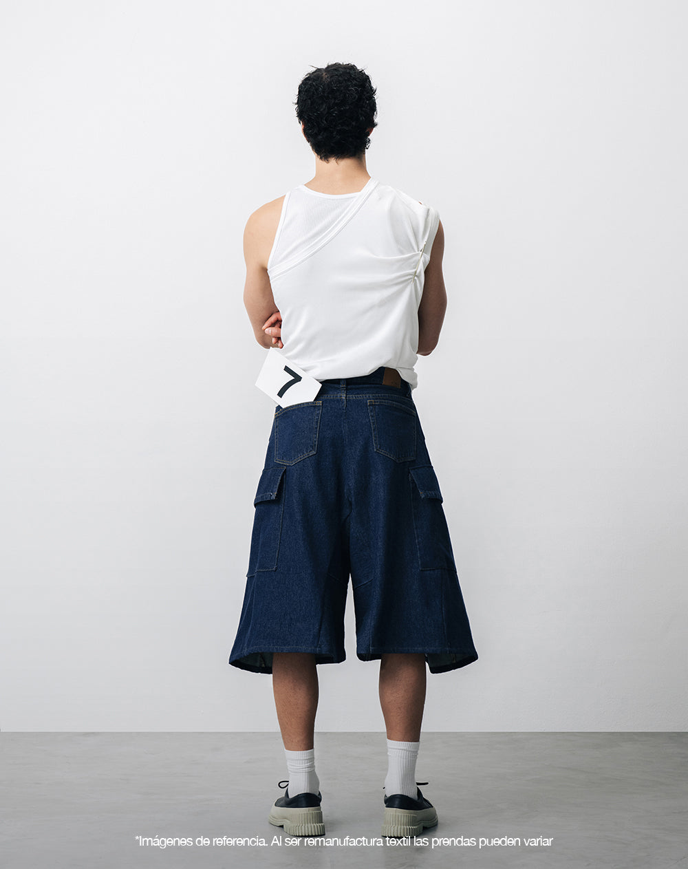 Bermuda denim tipo jort remanufacturada Gef x Alejandro Crocker