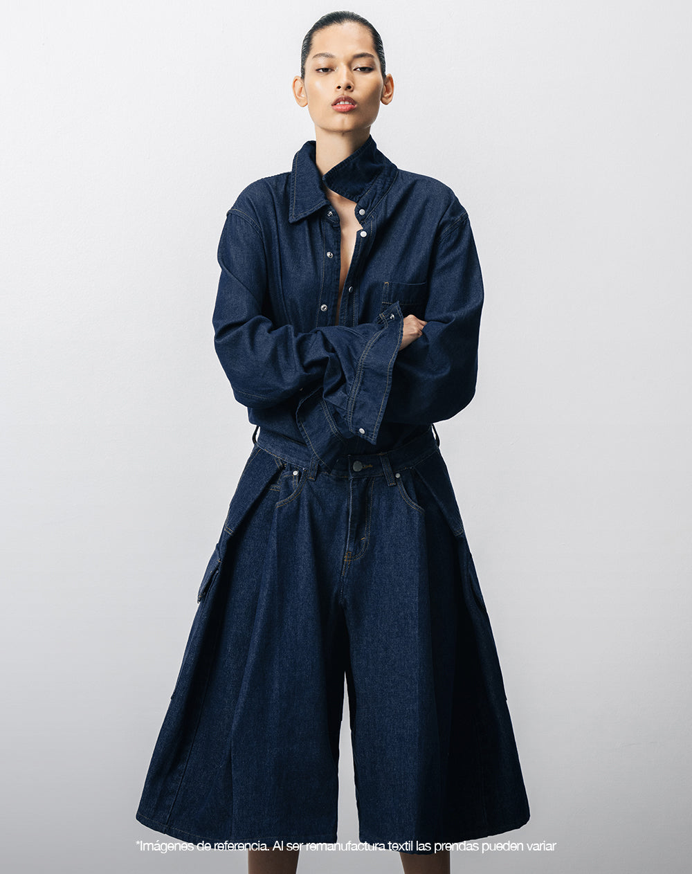 Bermuda denim tipo jort remanufacturada Gef x Alejandro Crocker