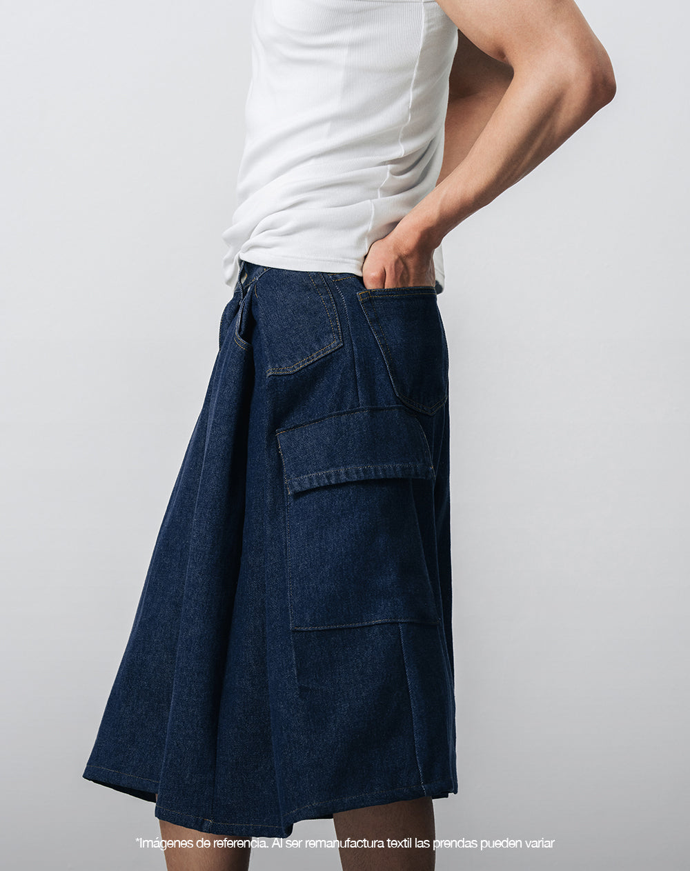 Bermuda denim tipo jort remanufacturada Gef x Alejandro Crocker