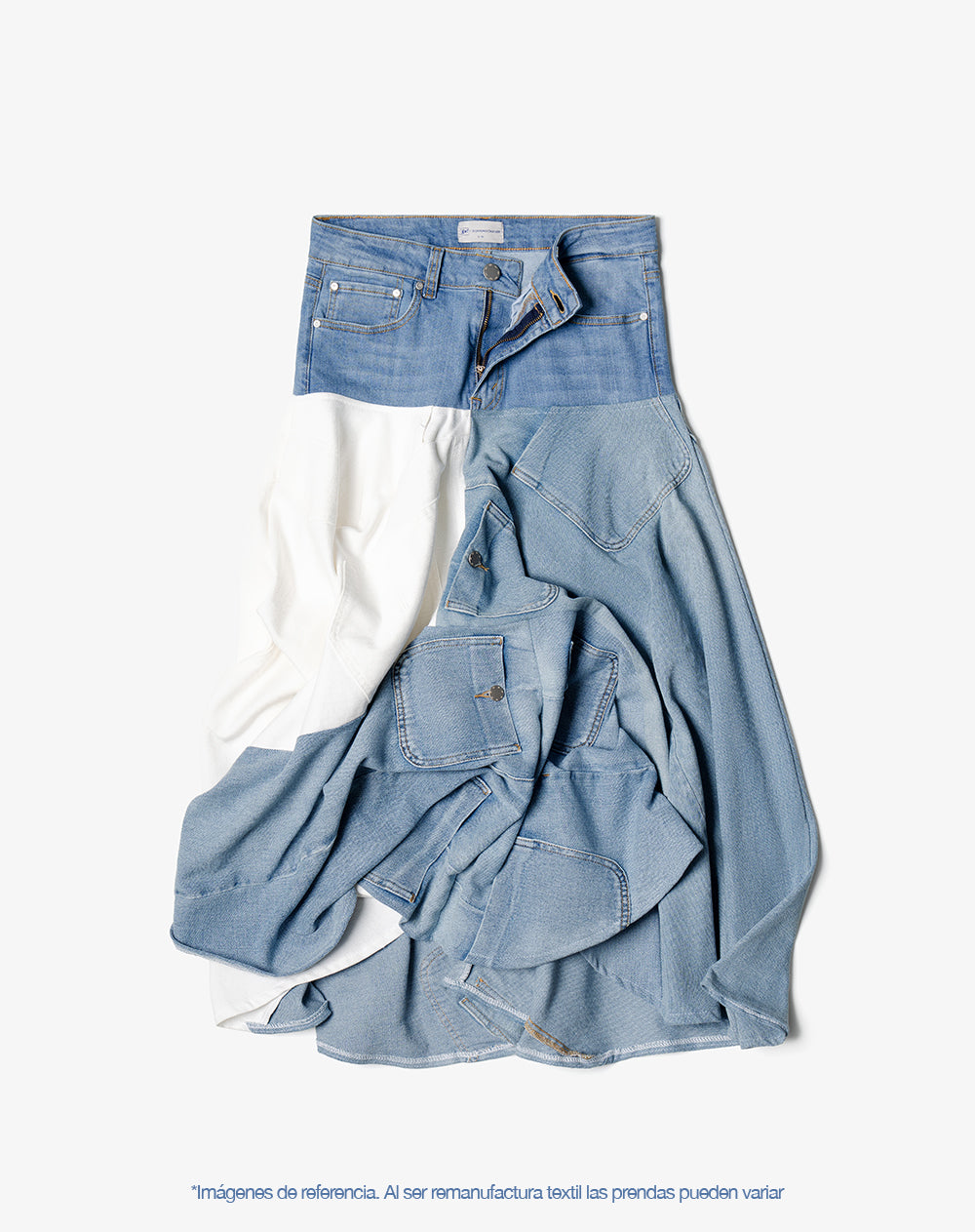 Falda denim amplia remanufacturada Gef x Alejandro Crocker