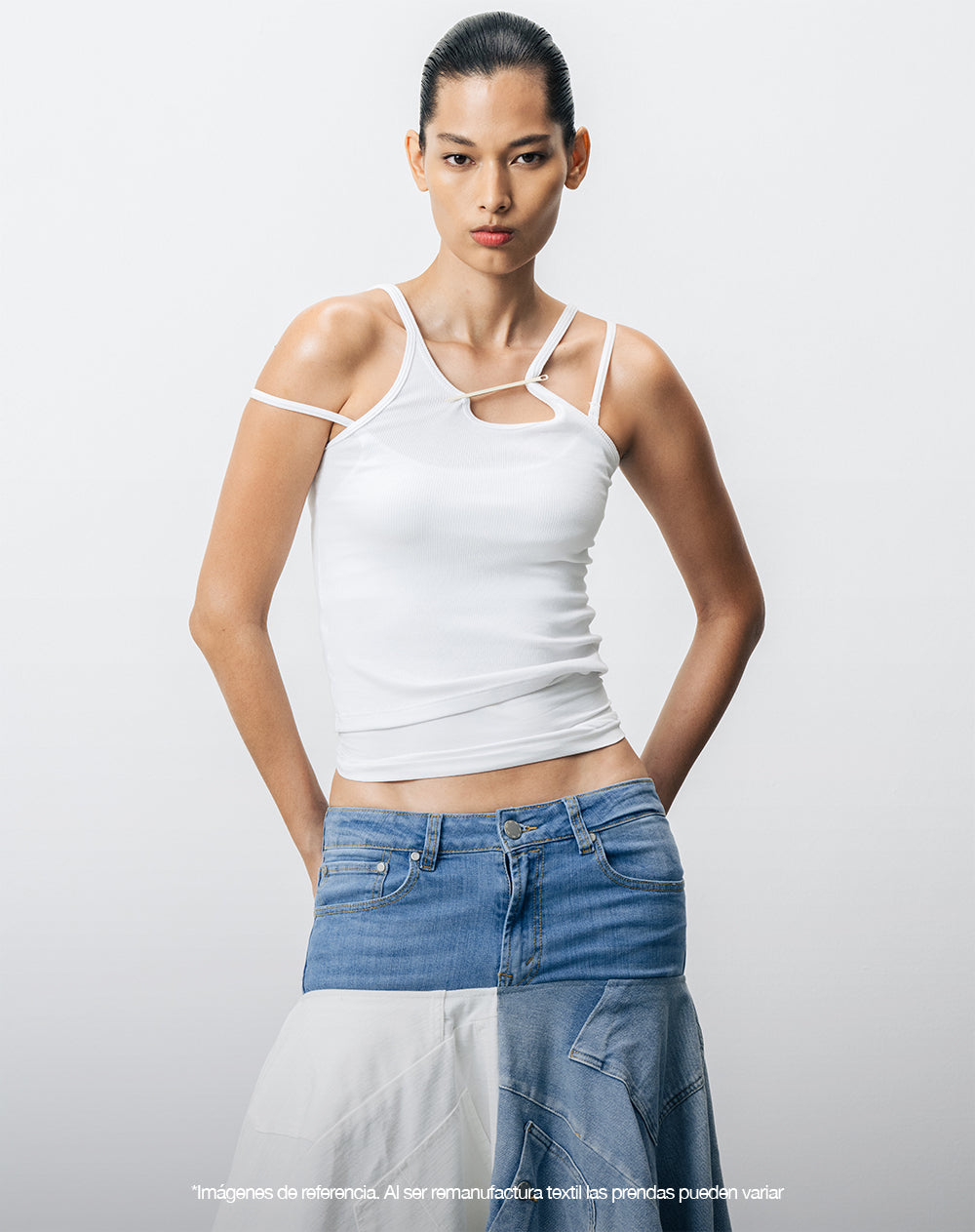 Falda denim amplia remanufacturada Gef x Alejandro Crocker