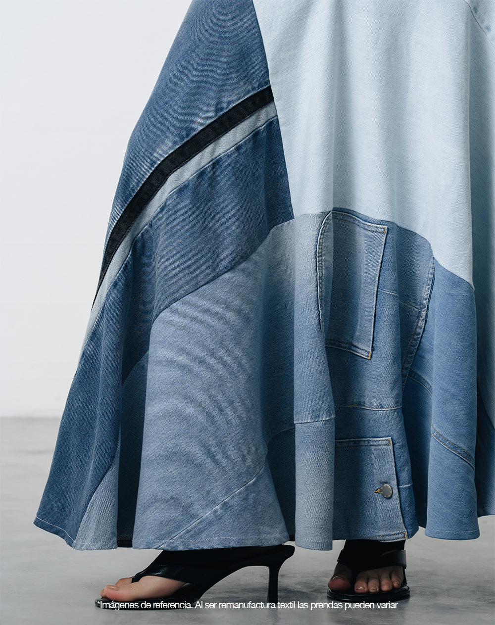 Falda denim amplia remanufacturada Gef x Alejandro Crocker