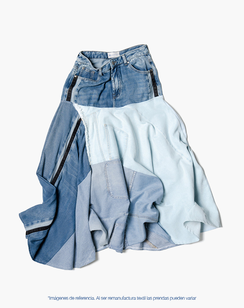 Falda denim amplia remanufacturada Gef x Alejandro Crocker