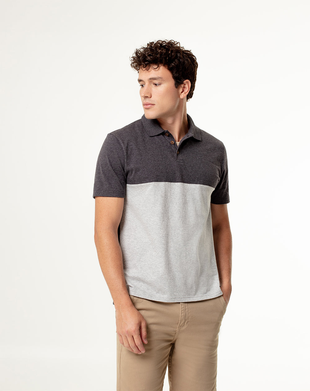 Polo slim fit gris jaspeada con bloques