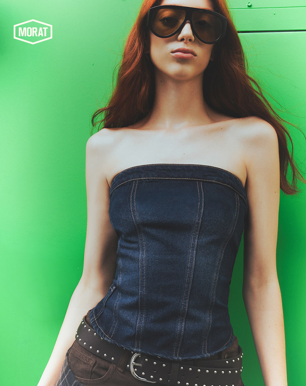 Top strapless denim índigo oscuro mujer GEF | MORAT