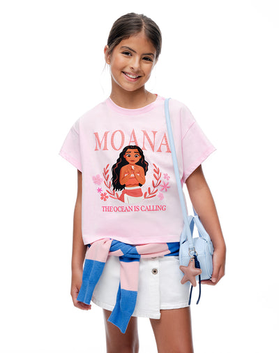 Camiseta regular Moana rosada niña