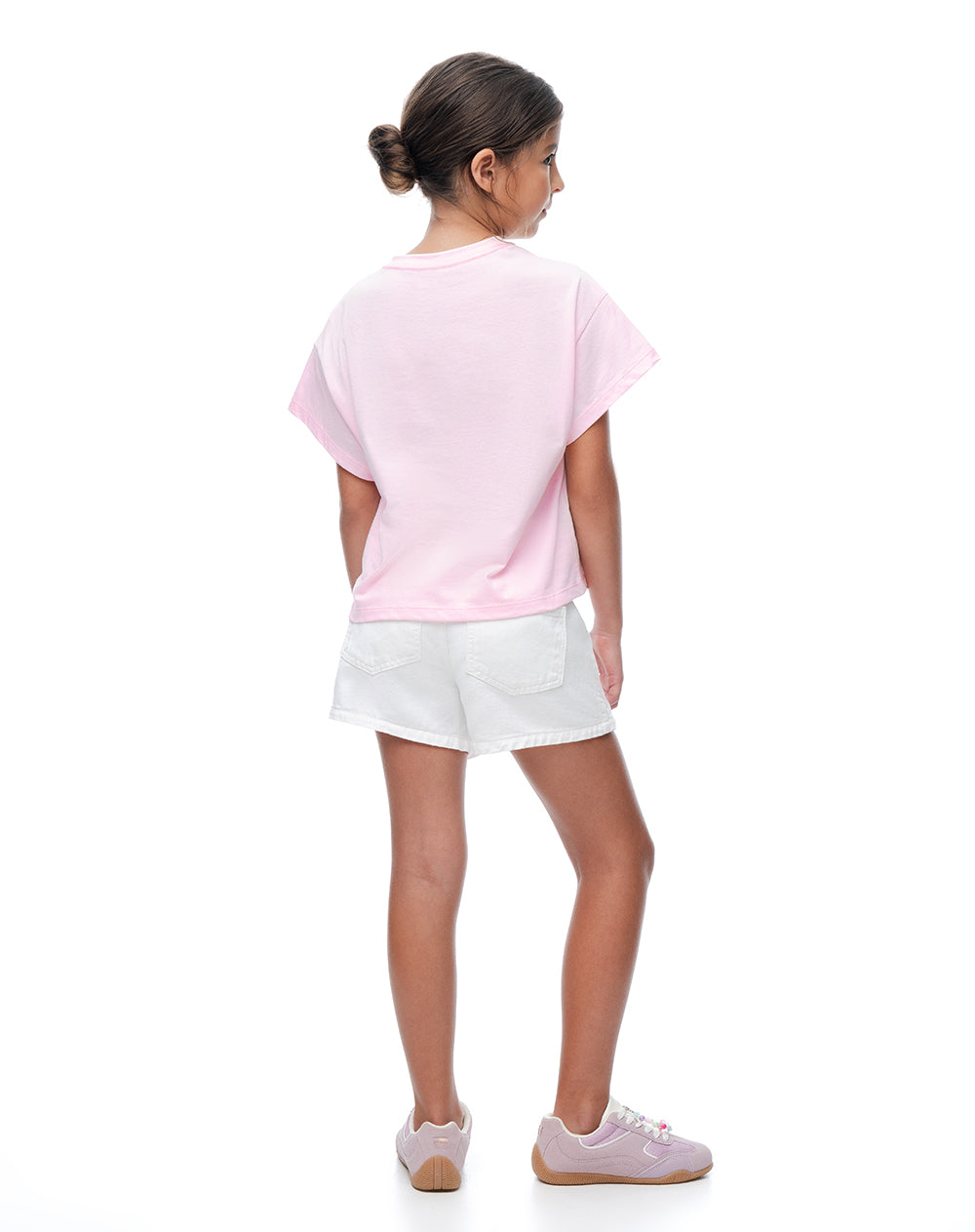 Camiseta relaxed manga corta rosada niña