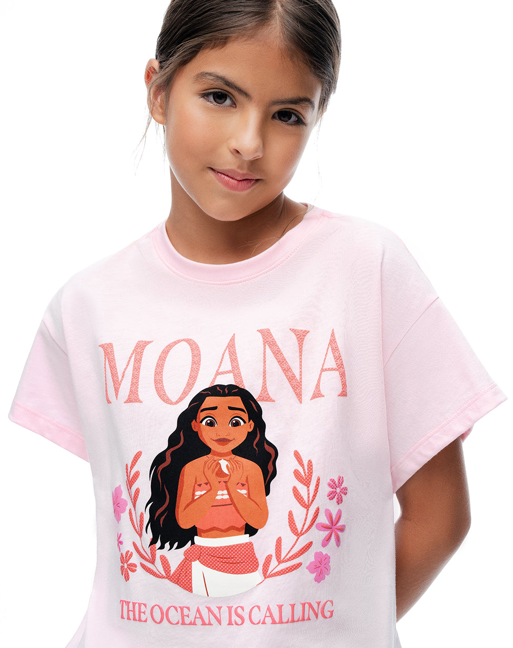 Camiseta regular Moana rosada niña