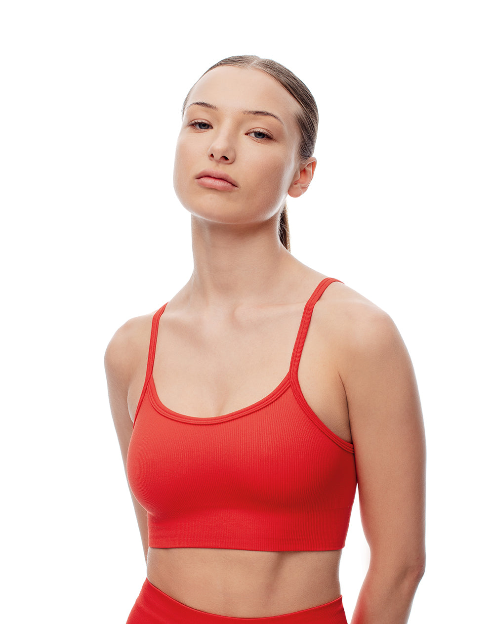 Top en tiras delgadas soporte medio rojo brillante